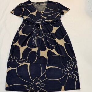MaxMara Weekend Navy & Cream Floral V-Neck Dress Silk & Cotton M